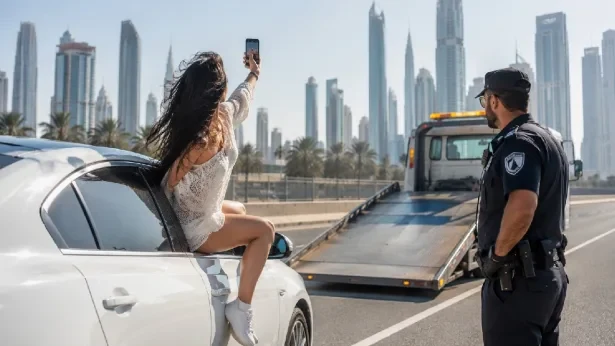 Tehlikeli fotoğraf çeken kadın trafikten men